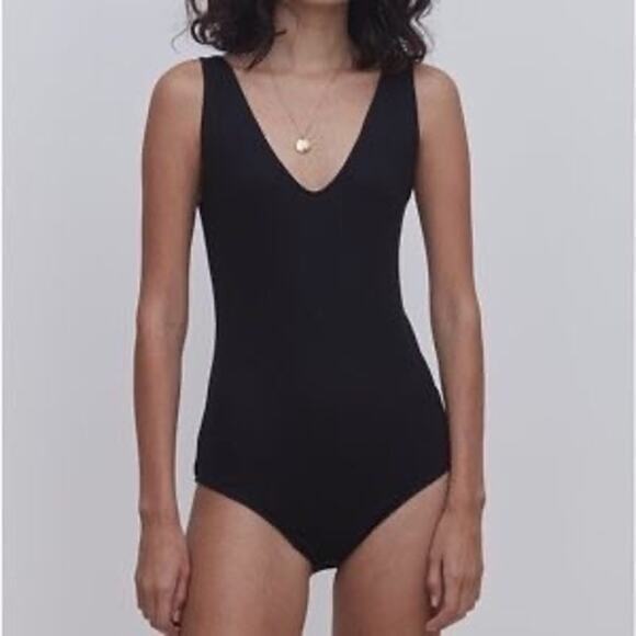 A Pea in the Pod x Grey State Maternity Black Ribbed Bodysuit Size Large - Picture 1 of 9